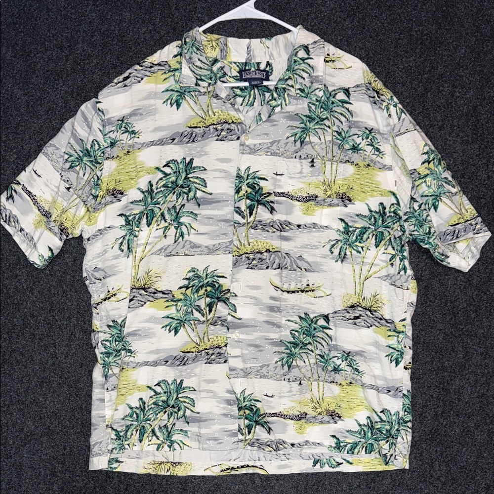 Lands' End Tropical Print Shirt - Green and Gray